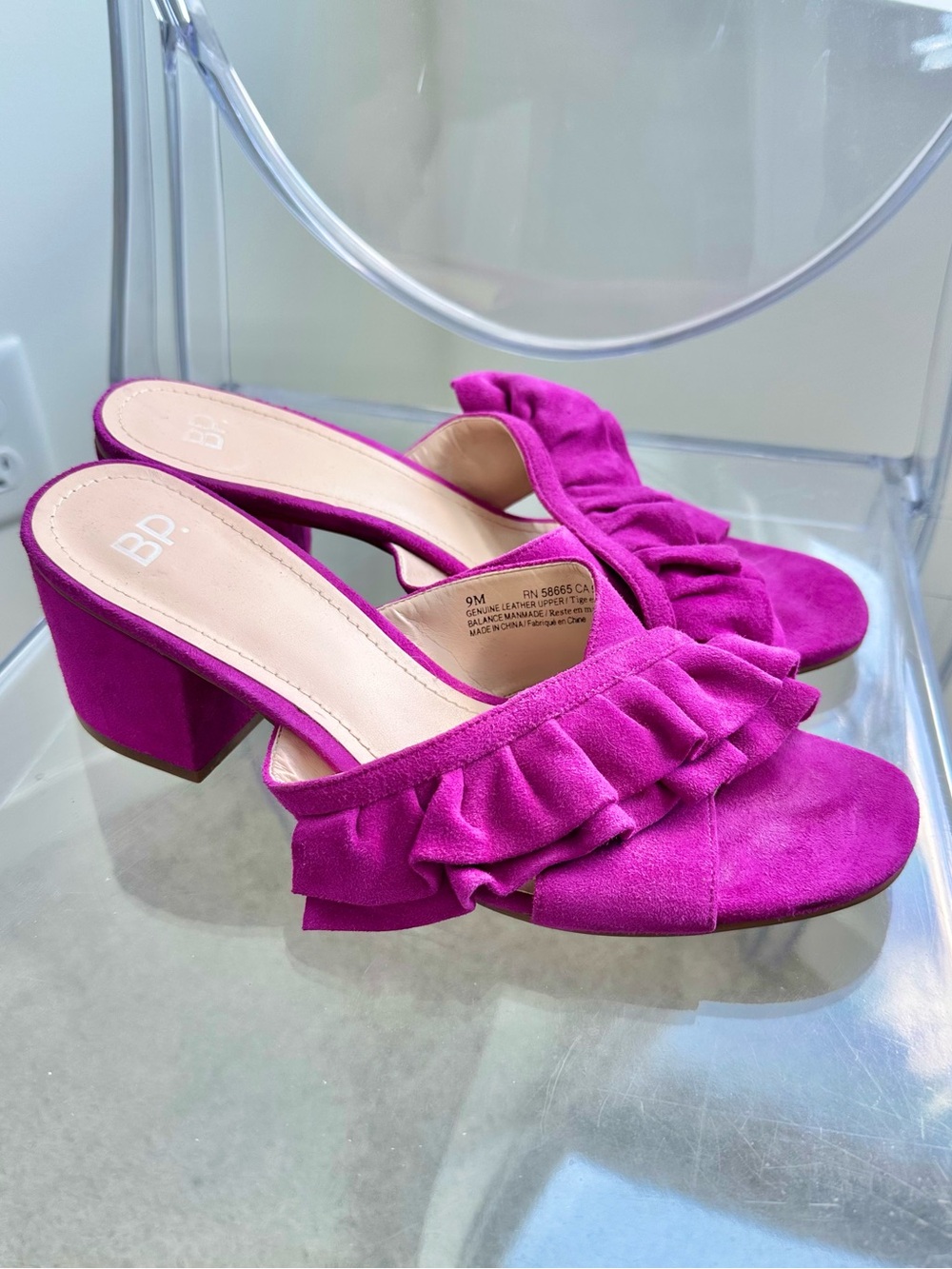 bp Fuchsia Ruffle Block Heel Sandals - Women